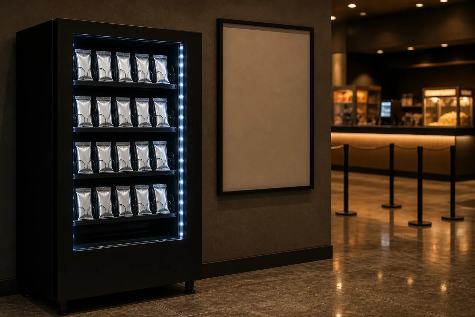 Automat för samlarkort placerad i en biografs foajé