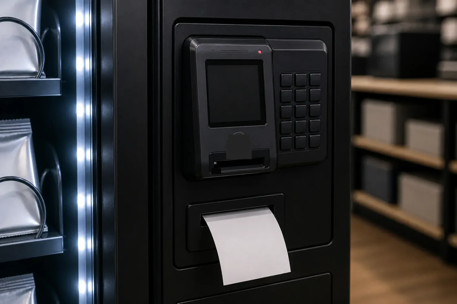 Kortterminal och kvittoutskrift på en varuautomat